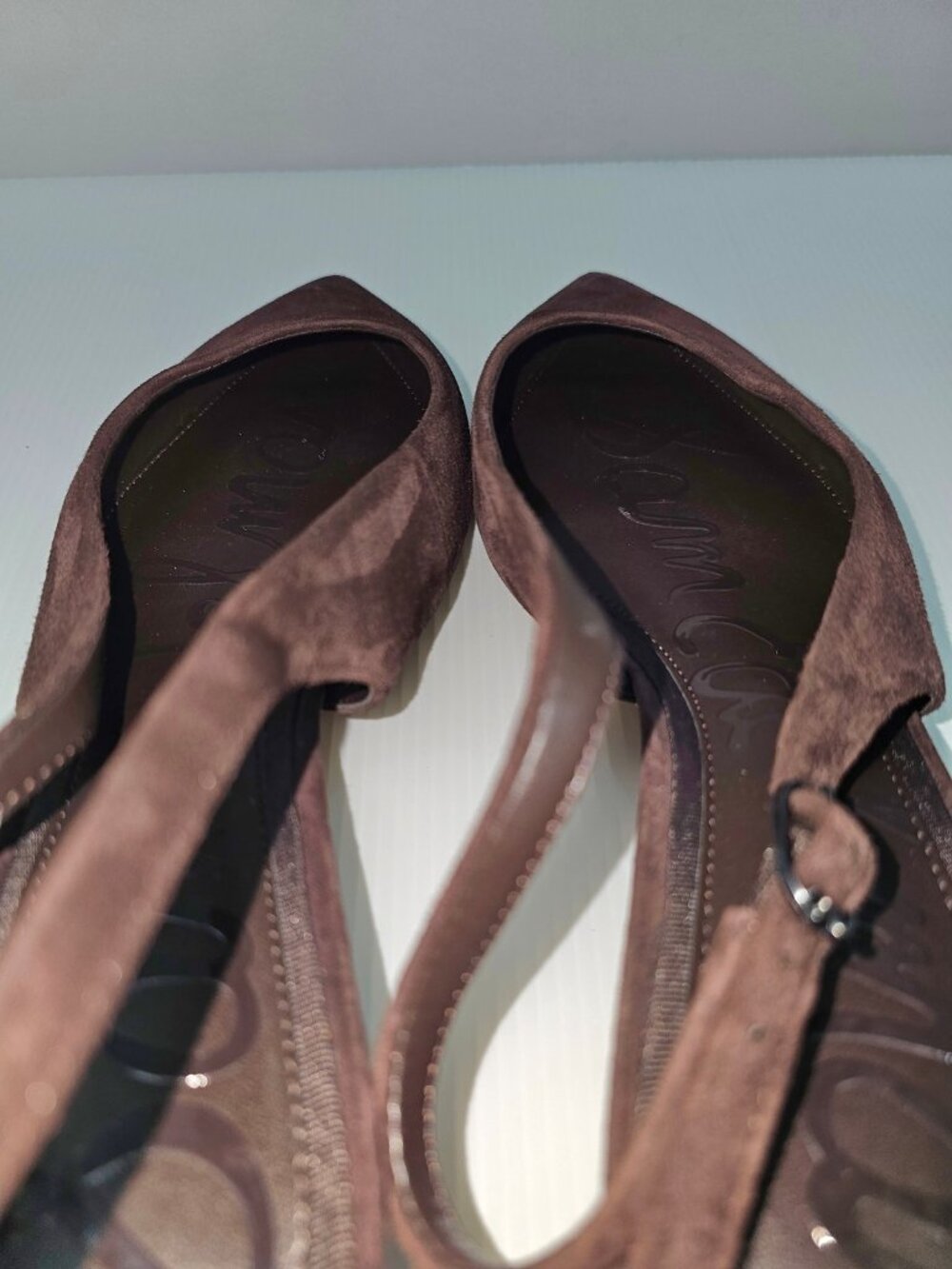 Sam Edelman Finch Slingback Pumps Womens 9 Brown Suede Kitten Heel Pointed Toe - Picture 9 of 15
